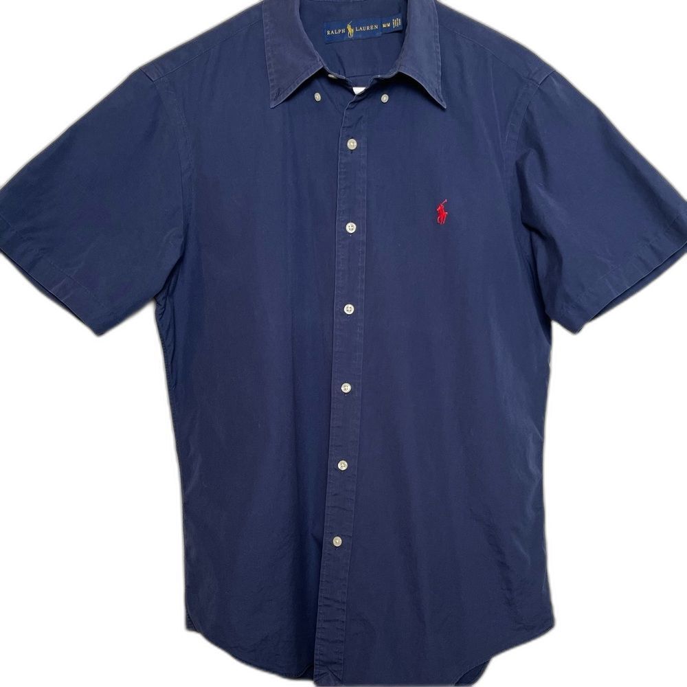 Polo Ralph Lauren M Navy Blue Short Sleeve Button Down Red Pony Shirt